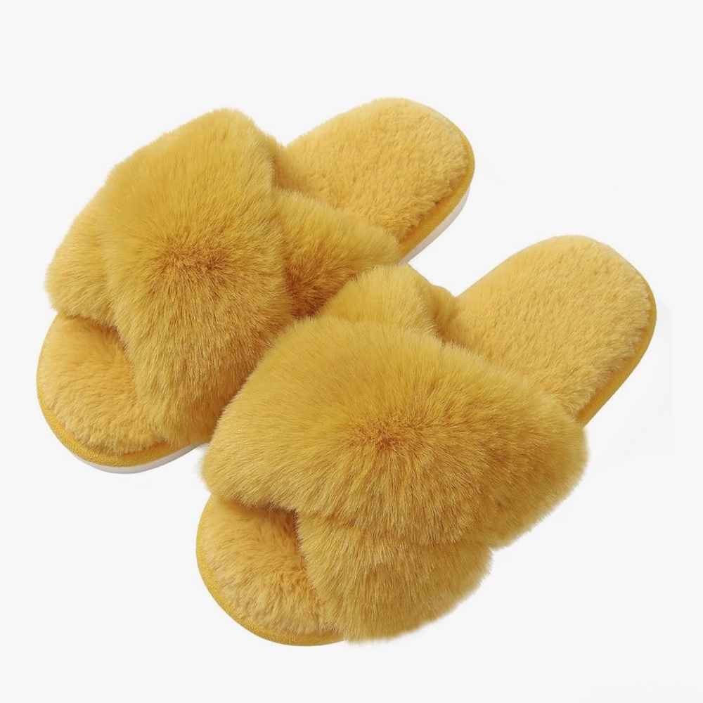 Yellow Faux Fur Slippers